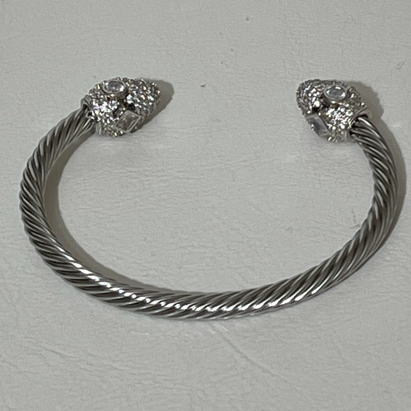 Luxury Twisted Cable Open Cuff Vintage Stackable Bangle Cubic Zirconia Diamond - Picture 5 of 7